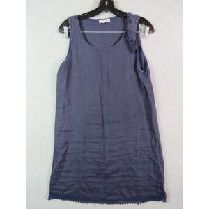 Bellambra Womens Dress M Blue 100 % Linen Crochet Trim‎ Coastal Casual Resort